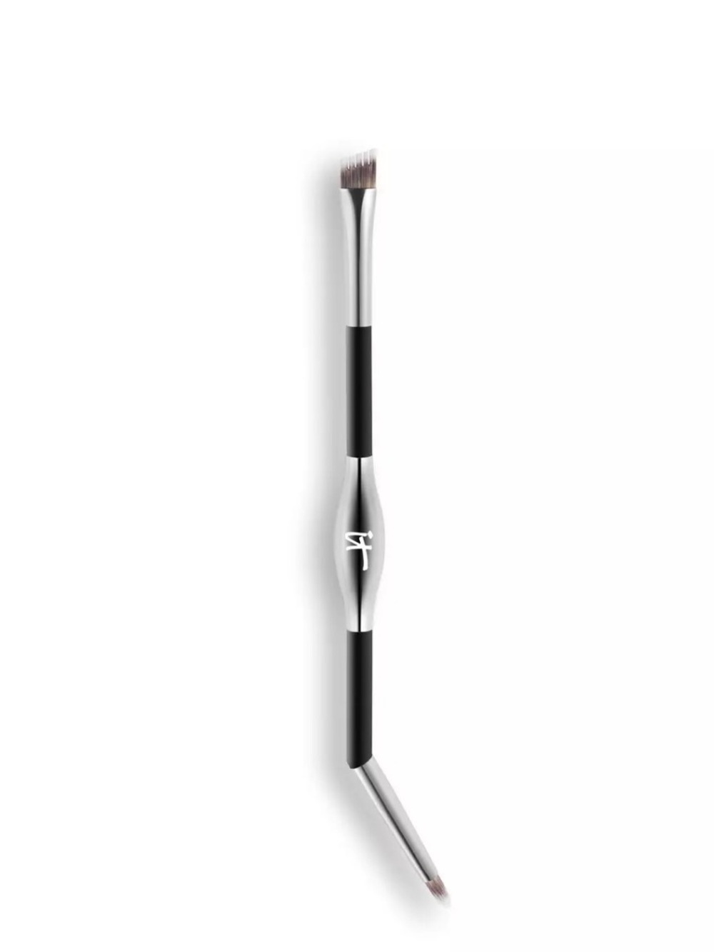 Dual-Ended Angled Eye Brush - Silver and Black Makeup Brush